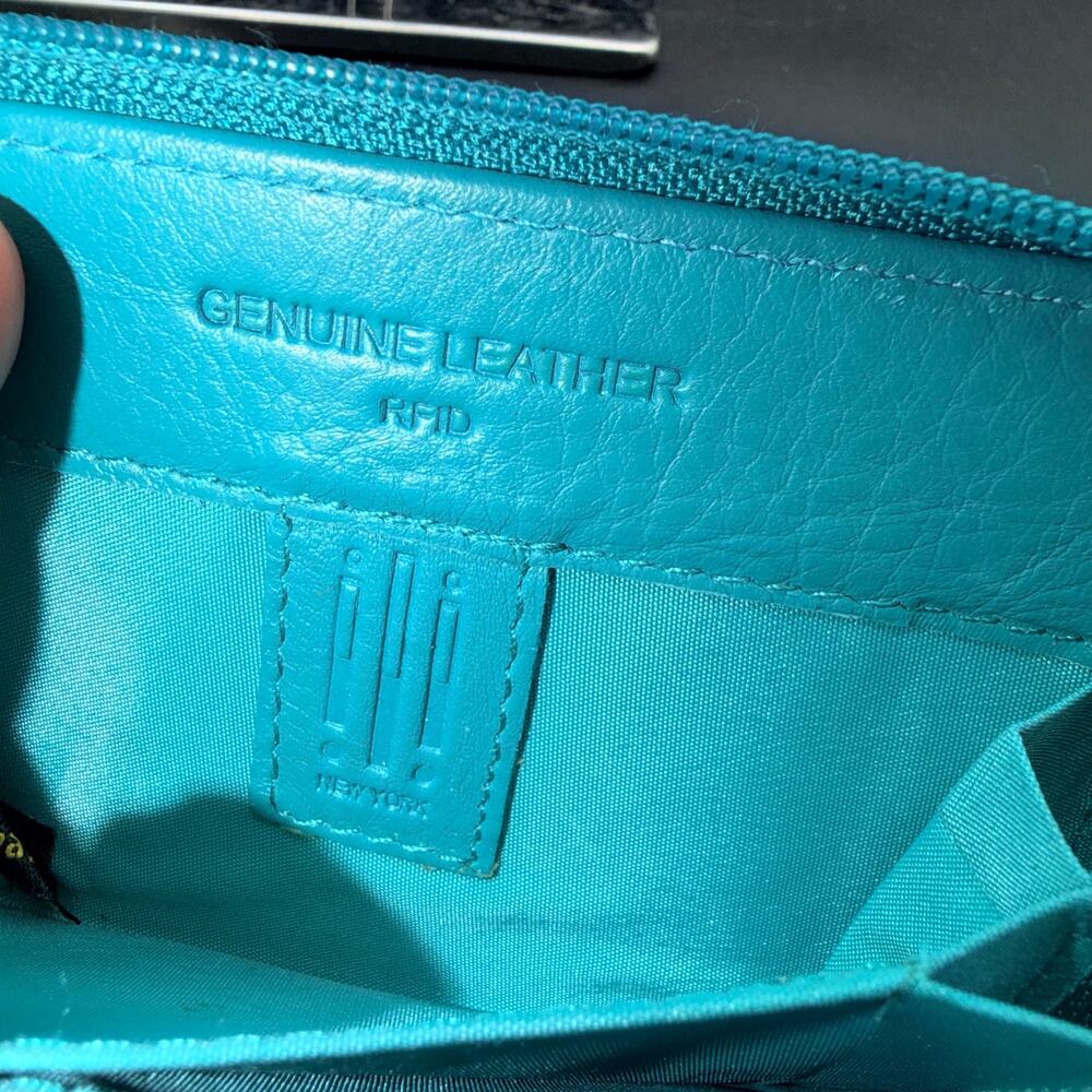 ili New York Turquoise Leather Zip Around Credit Card Wallet ID Holder - Picture 8 of 9